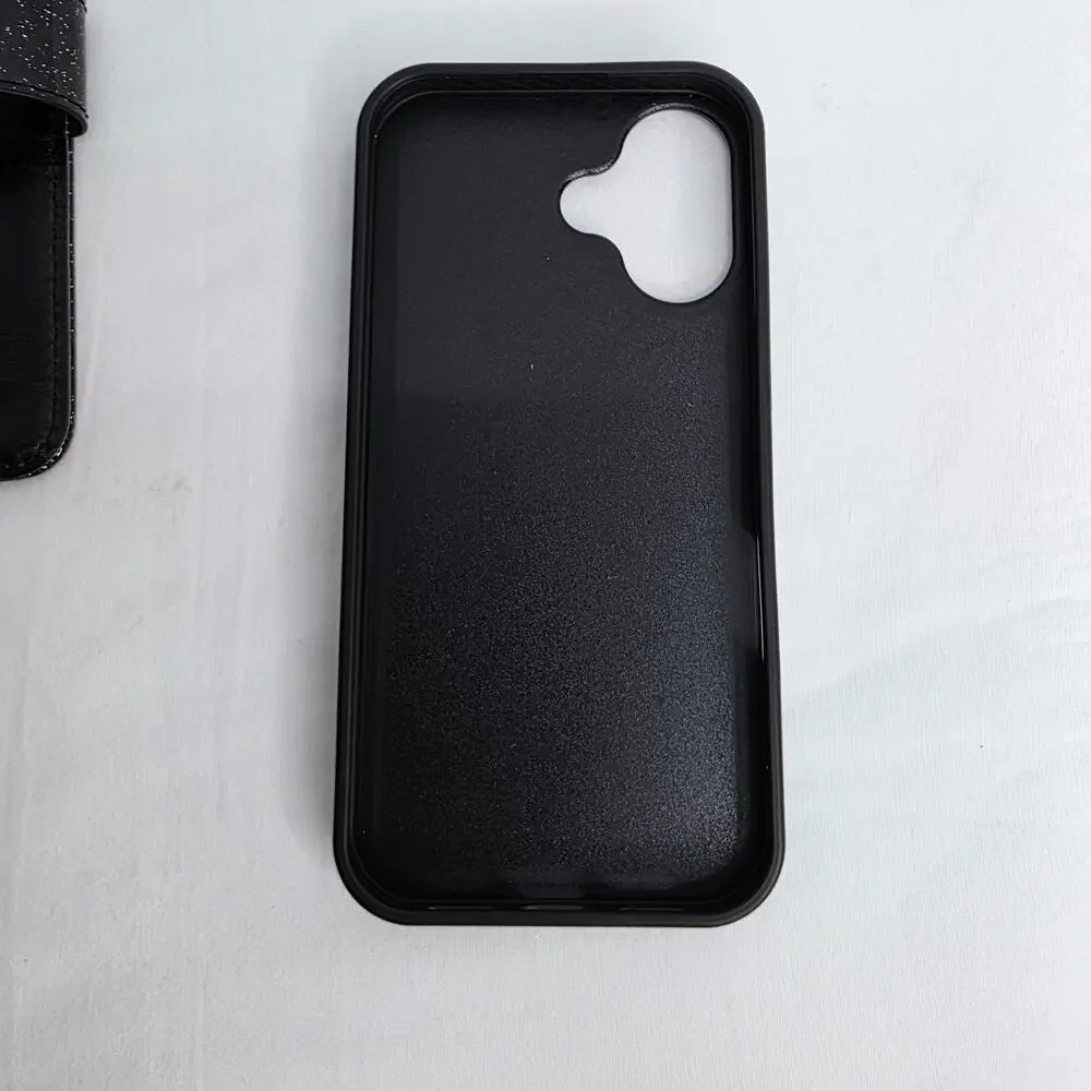 iPhone 16 Pro Black Glitter Phone Case With Detachable Wallet with Card Holder